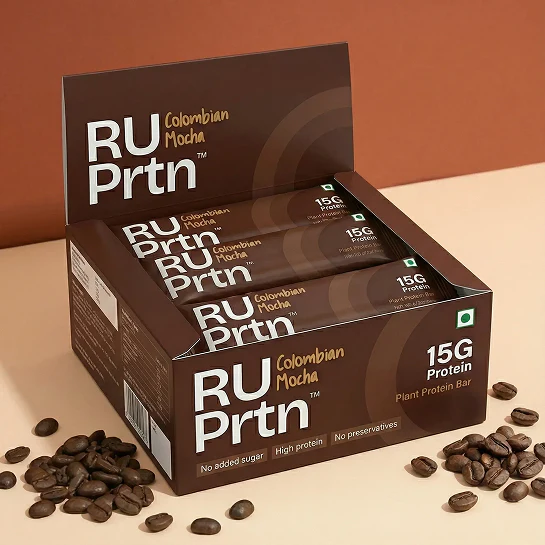 RU Prtn Colombian Mocha Plant Protein Bars,15g (Pack of 6, High Fiber, No Added Sugar, Coffee Energy Snack)