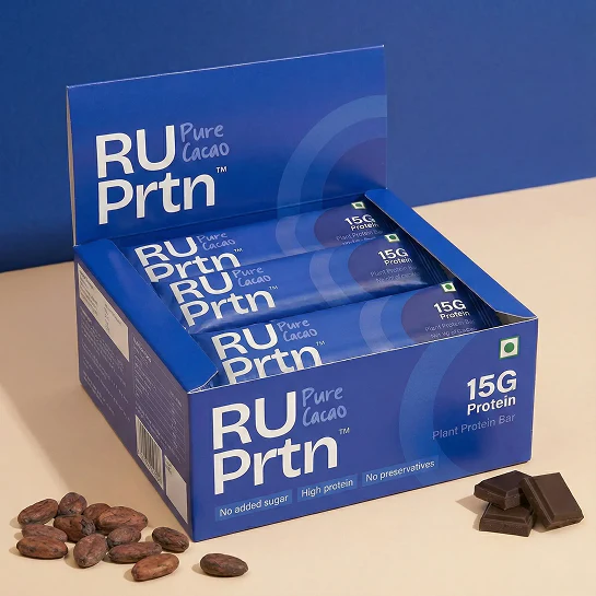 RU Prtn Pure Cacao Plant Protein Bars,15g (Pack of 6, High Fiber, No Added Sugar, Focus Snack)