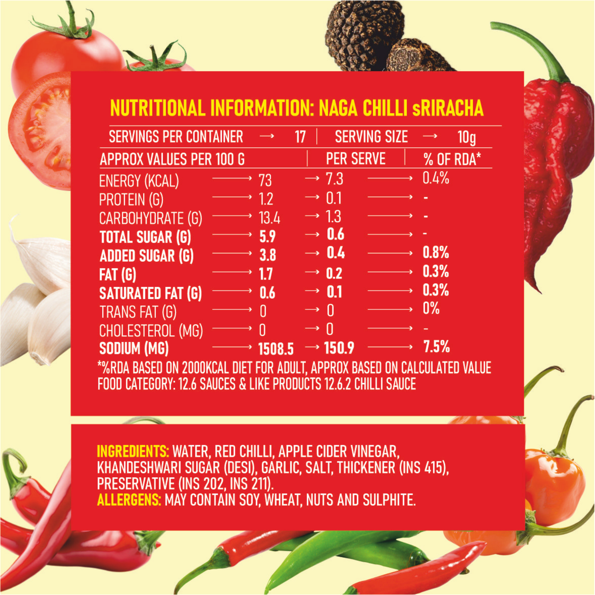 Naga Chilli Sriracha Sauce, 170g (Made of Smoky, Tangy and Spicy Flavour , NO MSG, No Oil, Vegan)