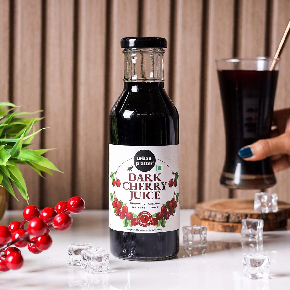 Urban Platter Pure Canadian Dark Cherry Juice, 350ml (Unsweetened | Supports Sleep, Recovery, Joint Health | Antioxidant Powerhouse | Preservative-Free)