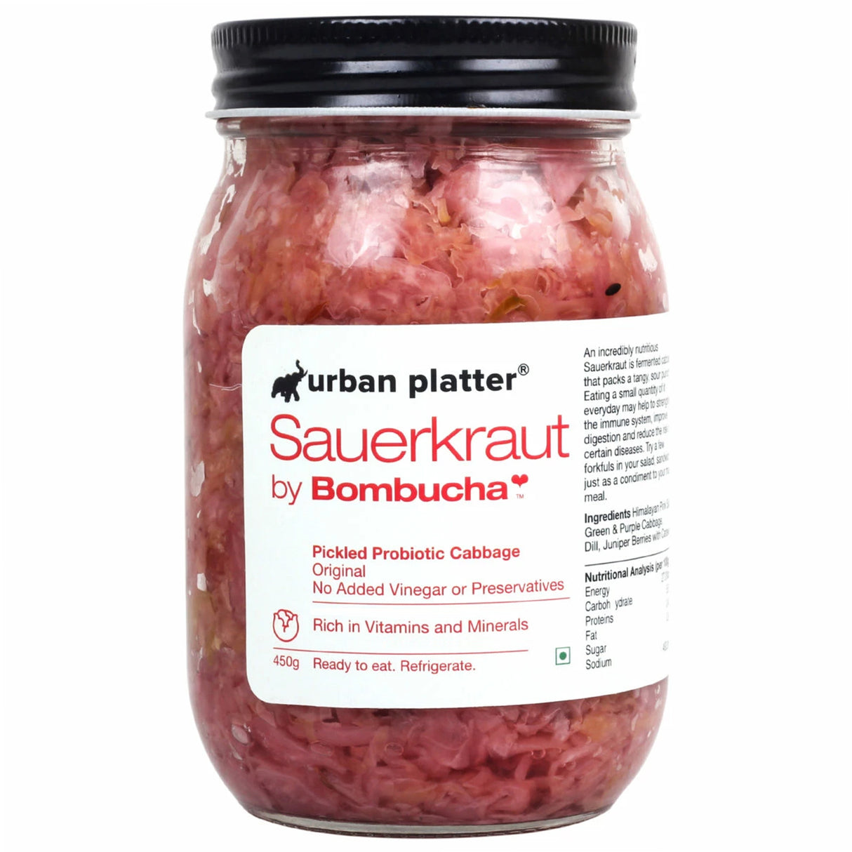 Urban Platter Sauerkraut Original Pickled Probiotic Cabbage, 450g (Raw, Organic | Powered by Bombucha)