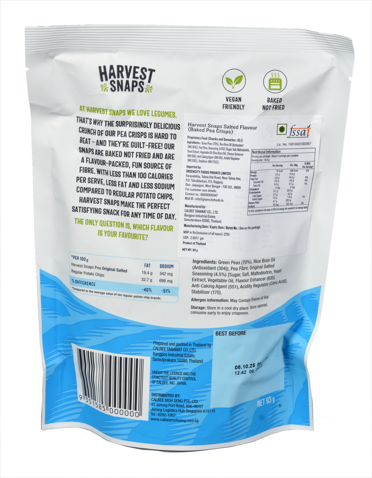 Harvest Snaps Baked Pea Crisps Salted, 93g