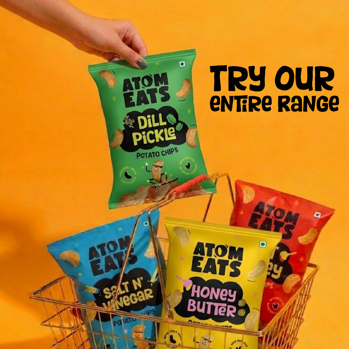 Atom eats Dill Pickle Potato Chips, 60g (Crispy Potato Chips, Tangy Dill Pickle Flavor, Bold & Crunchy Snack)