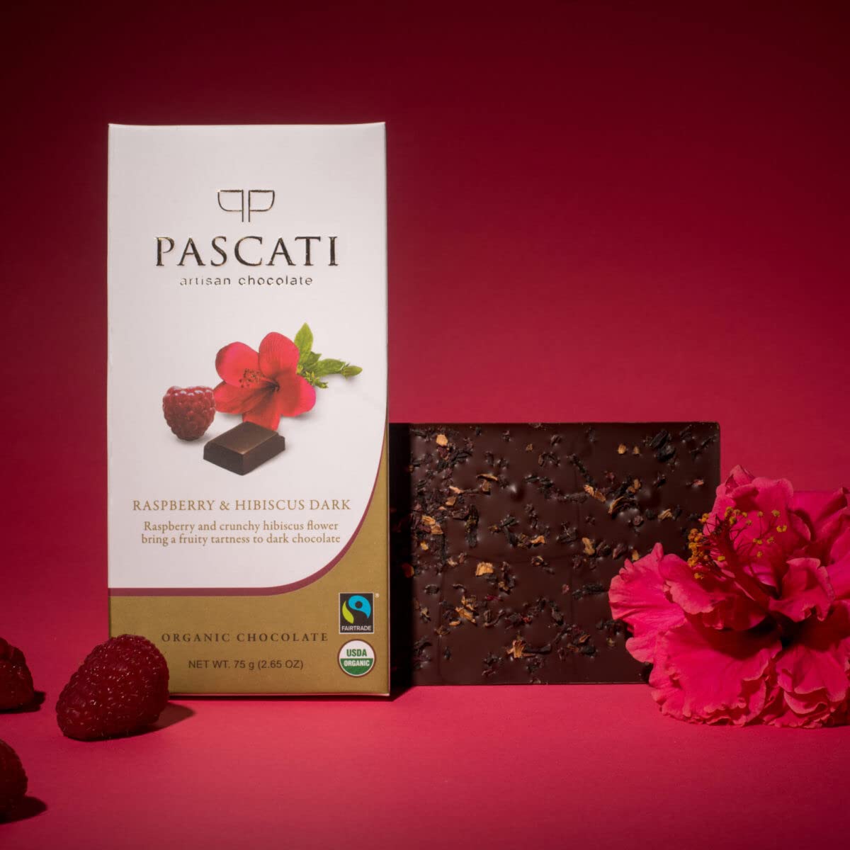 Pascati Chocolates Raspberry & Hibiscus Dark Usda Organic Chocolate, 90g