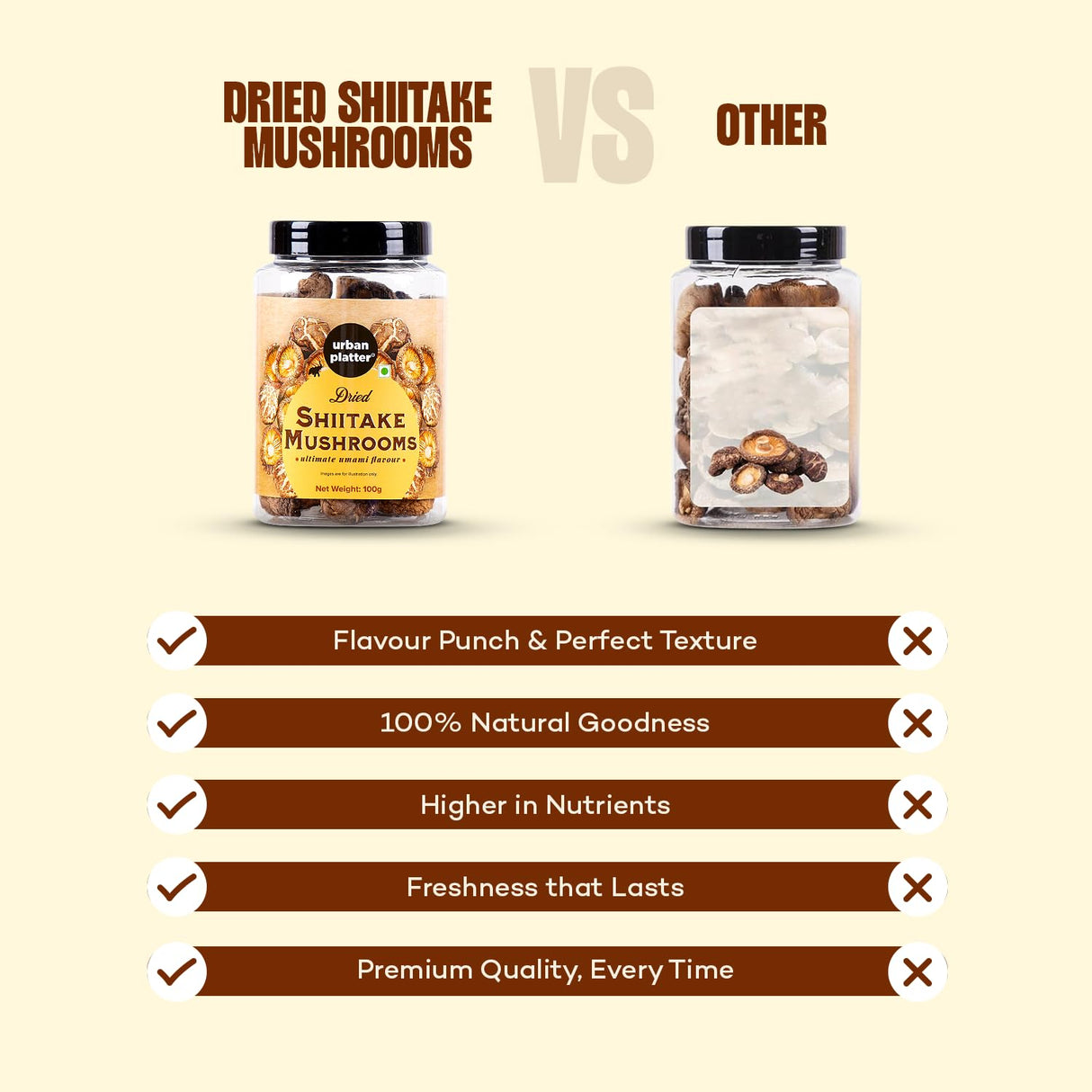 Urban Platter Dried Shiitake Mushrooms, 100g (Umami-Rich | Perfect for Asian Soups, Stir-Fries & Sushi | Rehydrates Quickly)