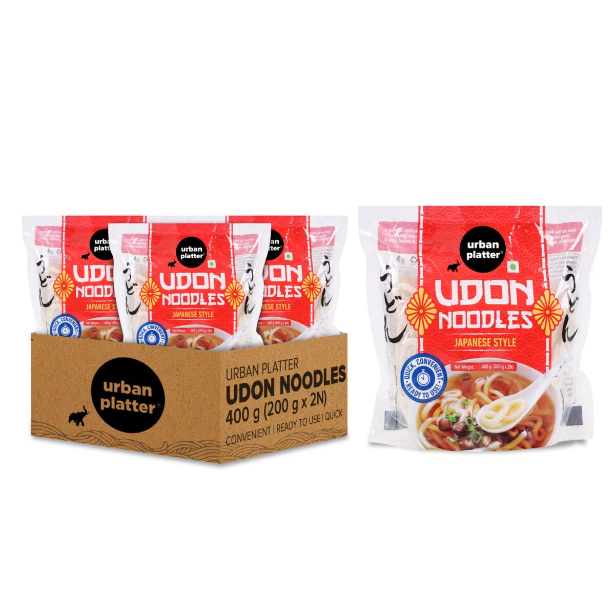 Urban Platter Thick Udon Noodles, (2N x 200g | Ready to Use | Use in Ramen and Stir Fries) (400g (Pack of 3))