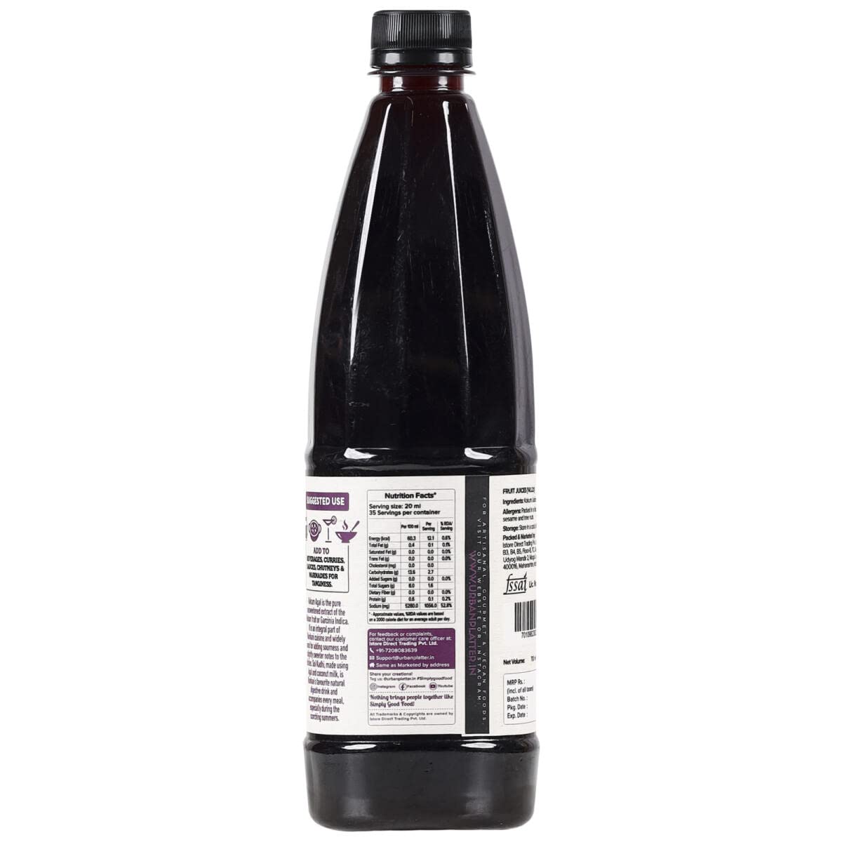 Urban Platter Kokum Agal, 700ml (Unsweetened Kokum Juice, Aids Digestion, Natural Coolant & Souring Agent)