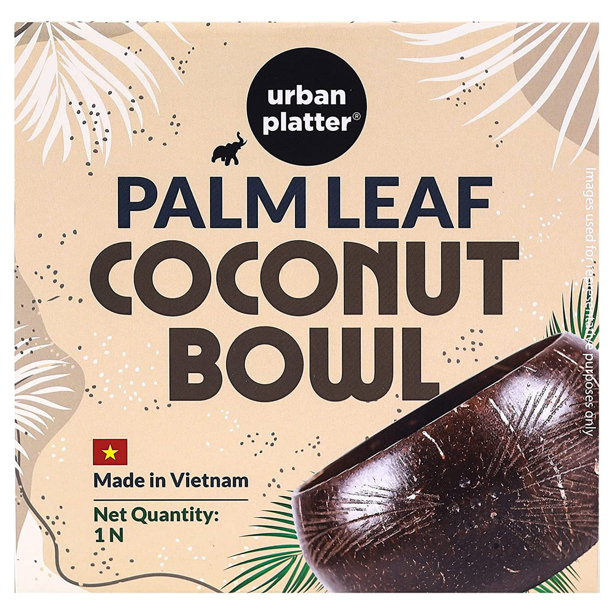Urban Platter Palm Leaf Coconut Bowl, 1 Unit (Made in Vietnam | Light Weight | Jumbo Size | Eco-friendly)