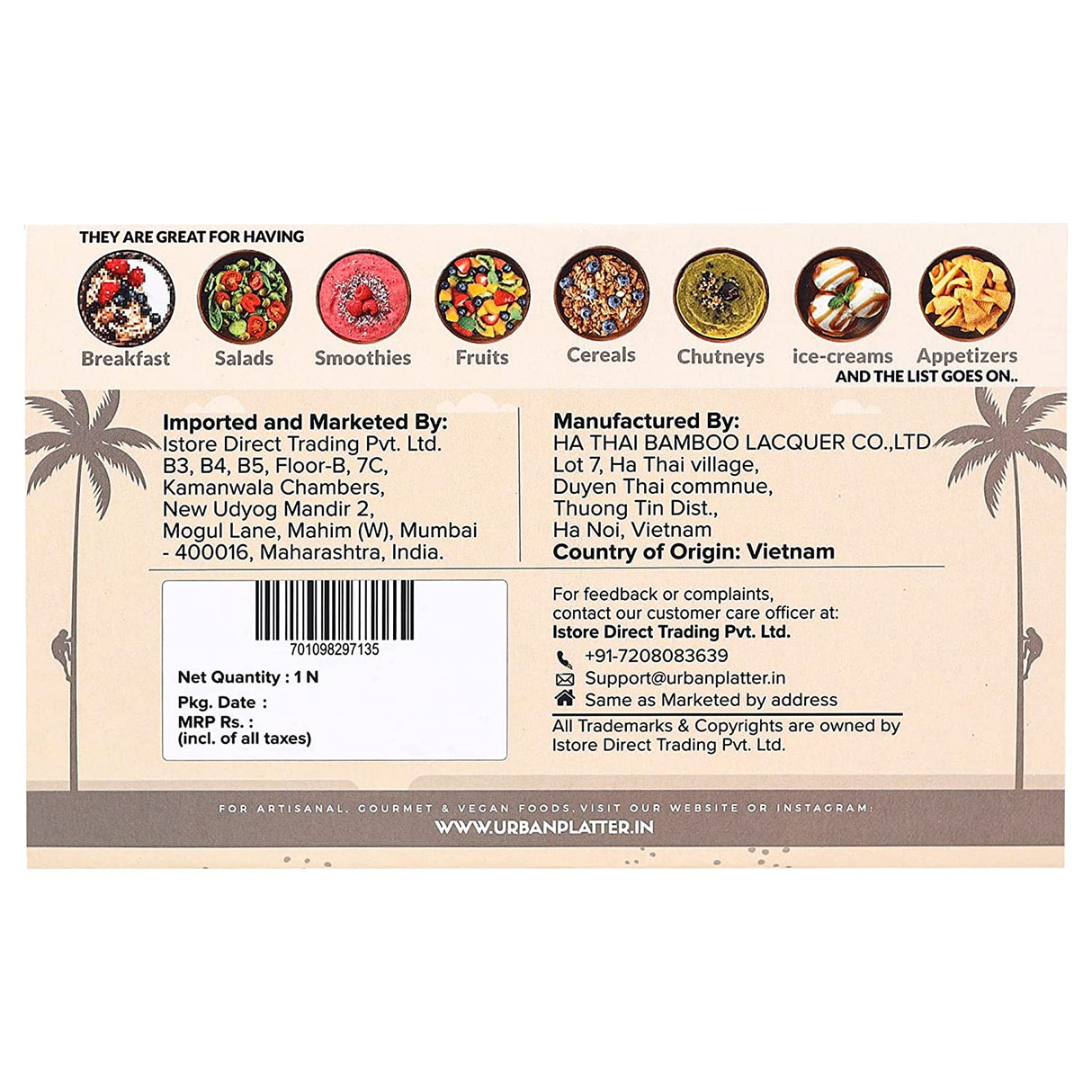 Urban Platter Palm Leaf Coconut Bowl, 1 Unit (Made in Vietnam | Light Weight | Jumbo Size | Eco-friendly)