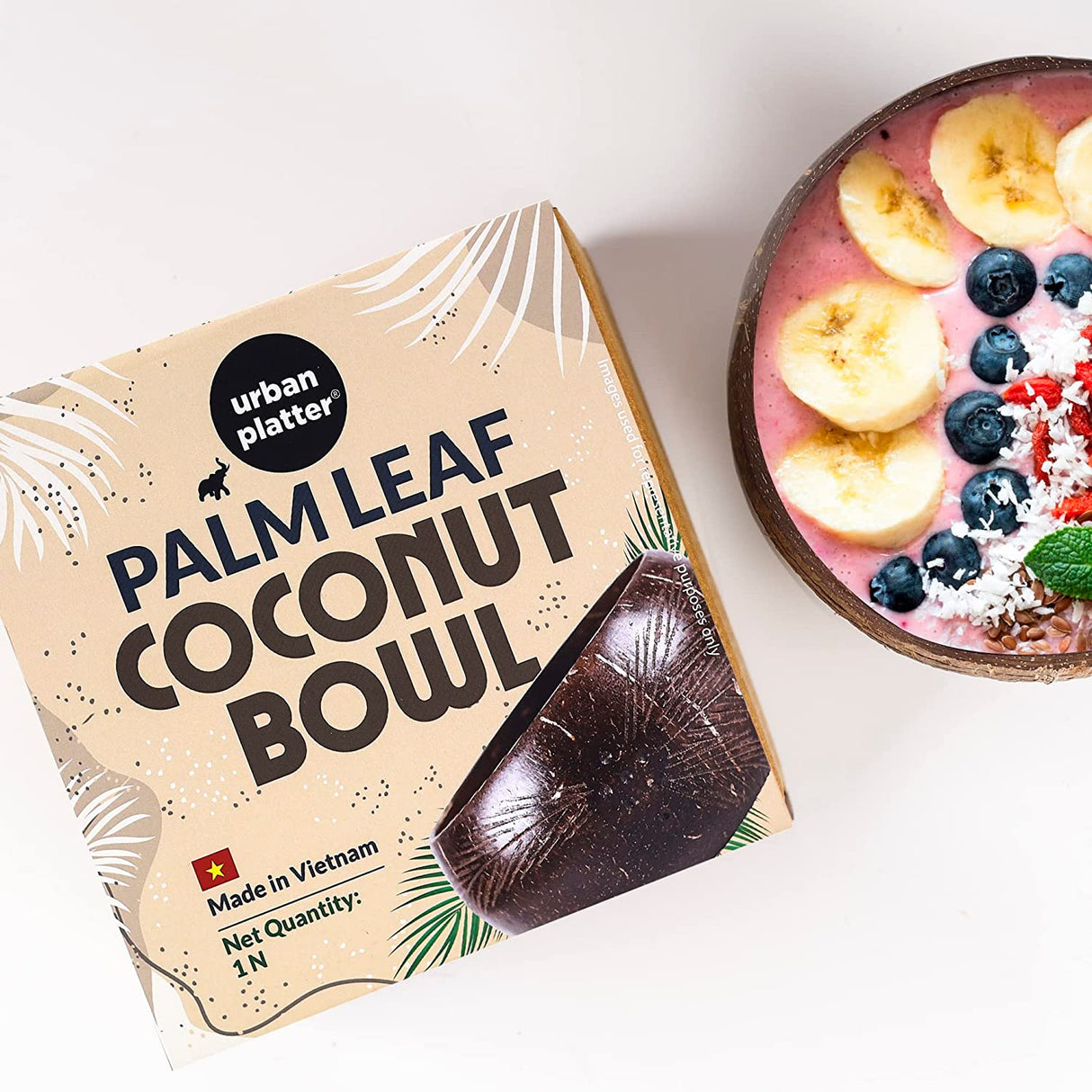 Urban Platter Palm Leaf Coconut Bowl, 1 Unit (Made in Vietnam | Light Weight | Jumbo Size | Eco-friendly)