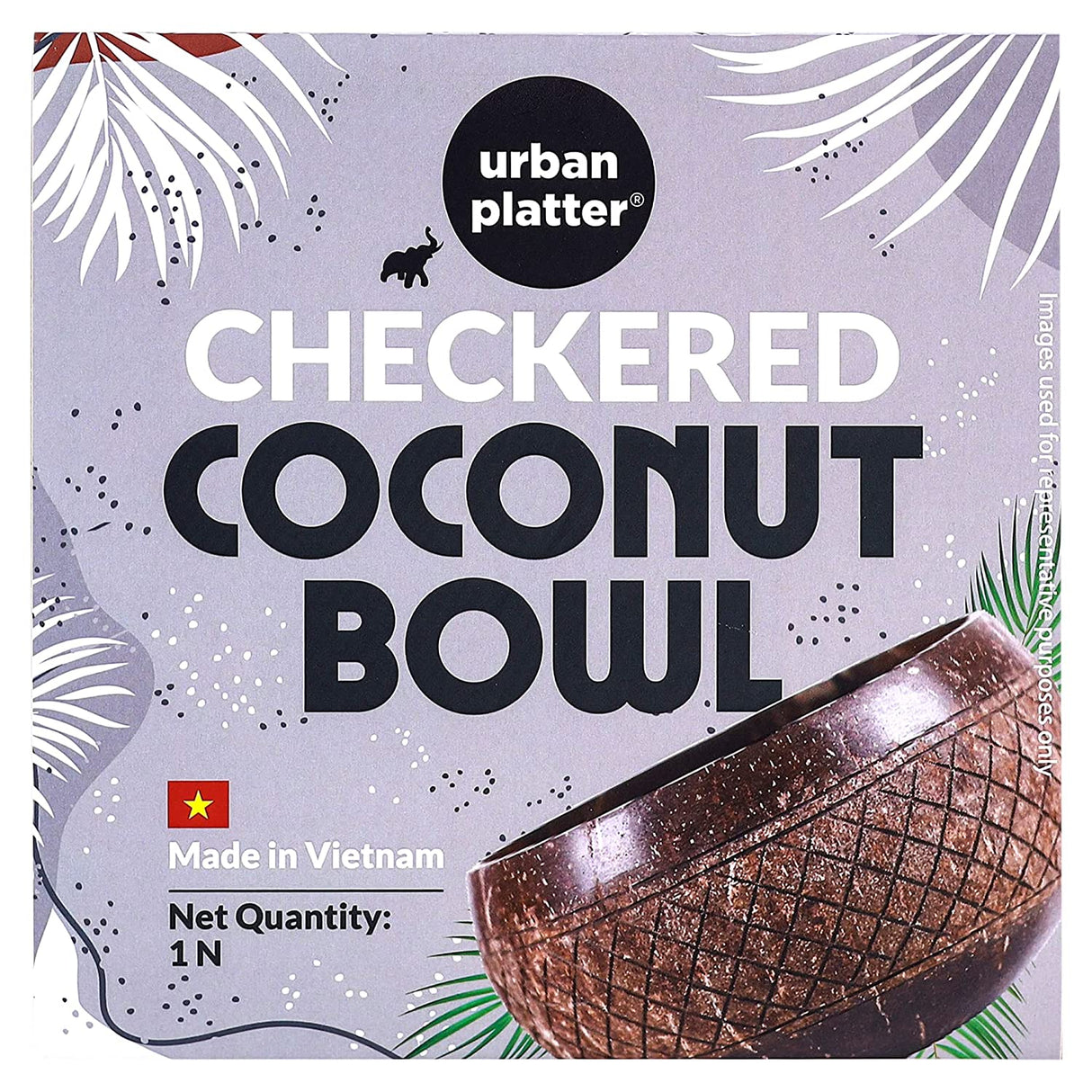 Urban Platter Checkered Coconut Bowl, 1 Unit (Made in Vietnam | Light Weight | Jumbo Size | Eco-friendly)