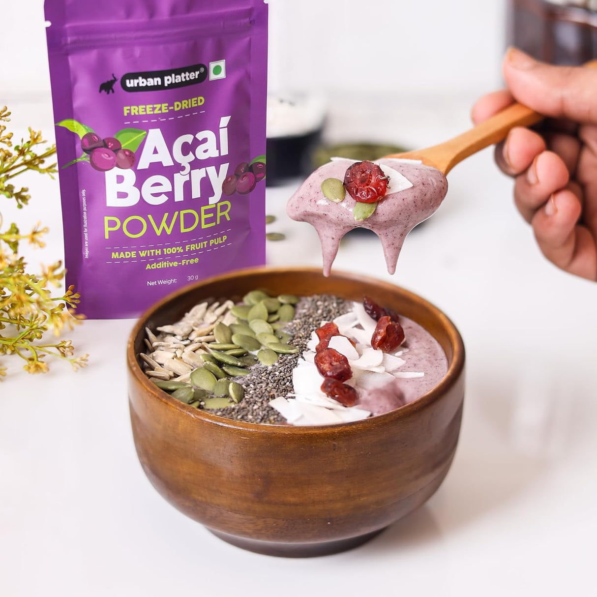 Urban Platter Freeze-dried Acai Berry Powder, 30g (Brazilian Superfood | Rich in Antioxidants | Perfect for Smoothies & Bowls)
