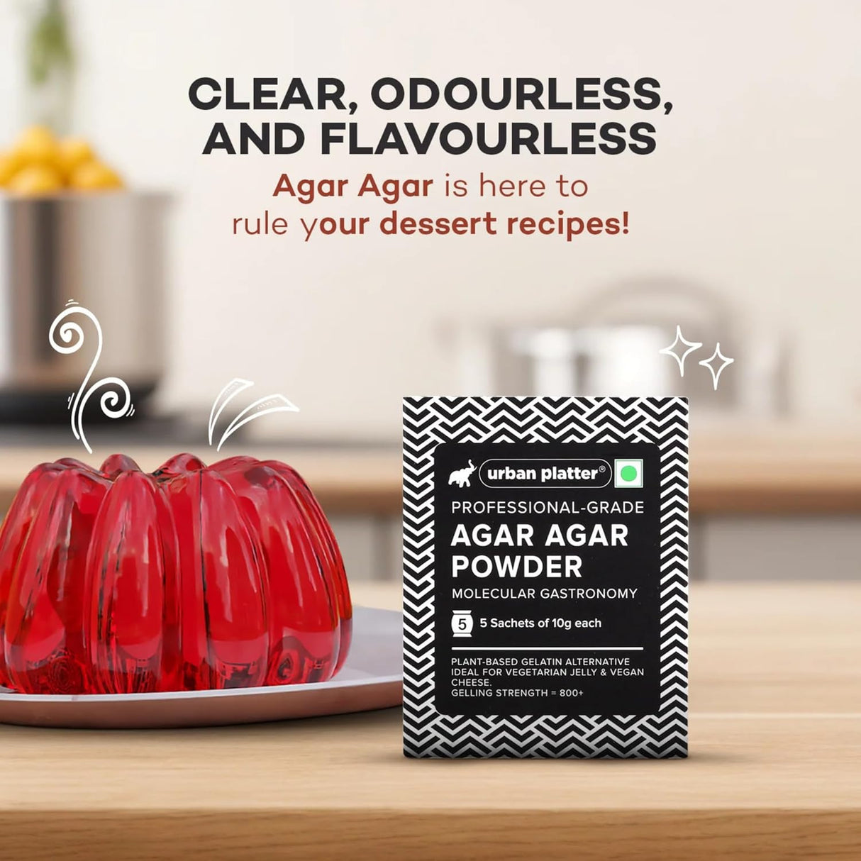 Urban Platter Agar Agar Powder, 100g (Superior Gelling Strength | Plant-Based Gelatin Alternative | Jellies, Desserts, Molecular Gastronomy)