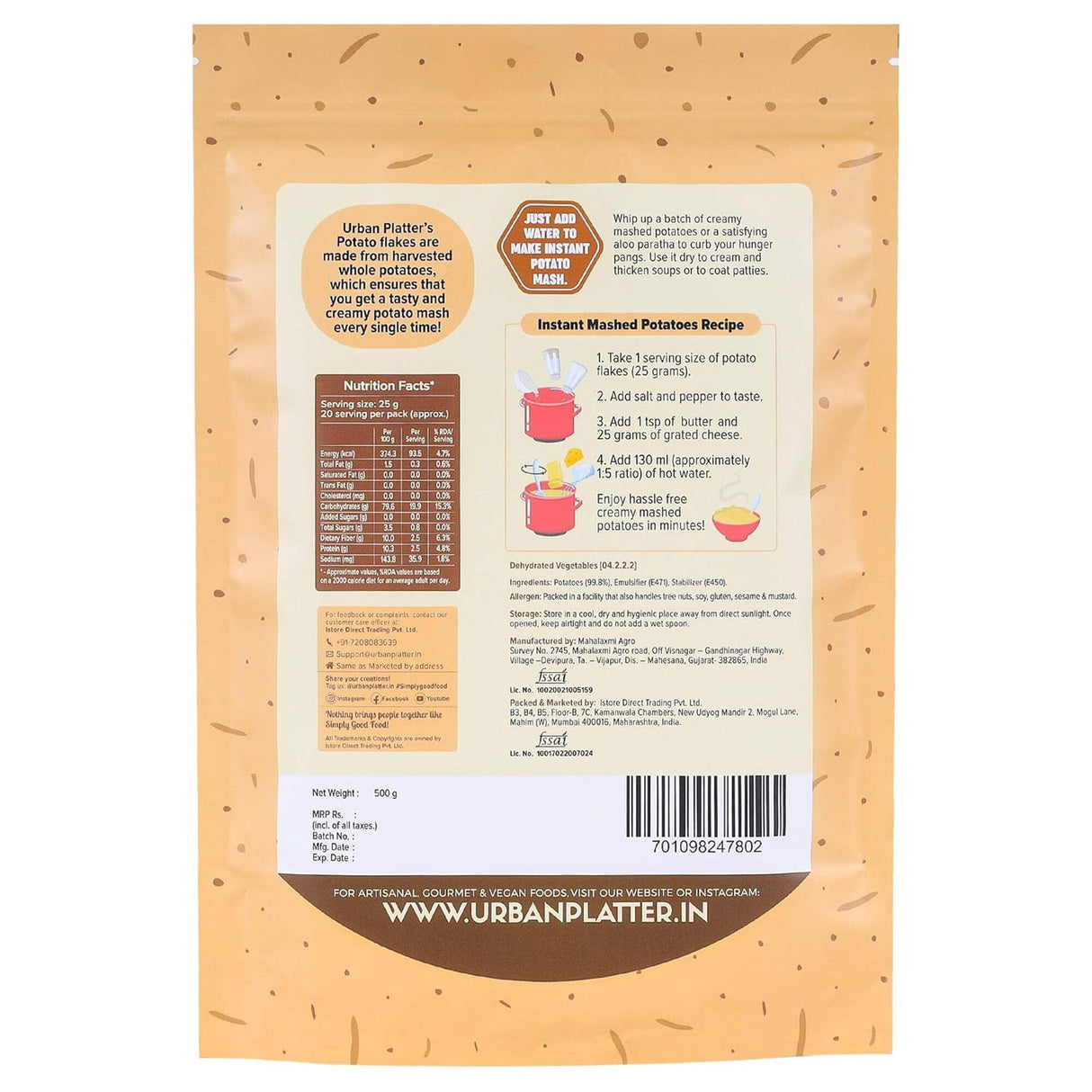 Urban Platter Potato Flakes 500g, (Dehydrated Potato Flakes | Ready to Use Dried Potato Bits | Quick and Convenient)