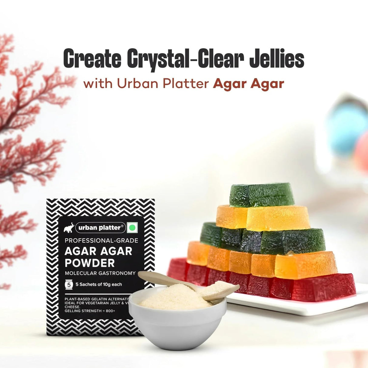 Urban Platter Agar Agar Powder, 100g (Superior Gelling Strength | Plant-Based Gelatin Alternative | Jellies, Desserts, Molecular Gastronomy)