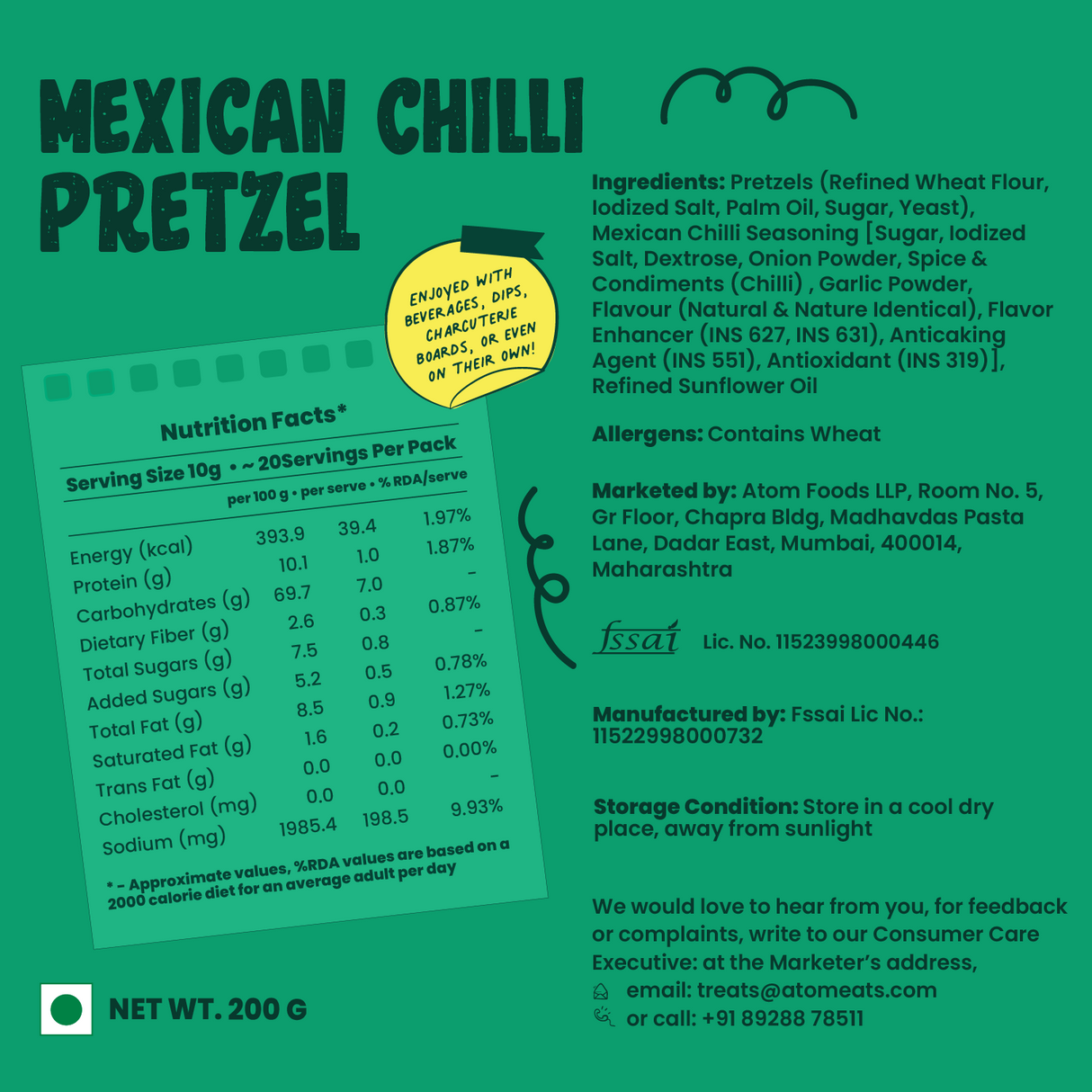 Mexican Chilli Pretzels, 200g (Baked Crunchy Snack, Spicy & Tangy Mexican Style Flavor, On-the-Go Snack)