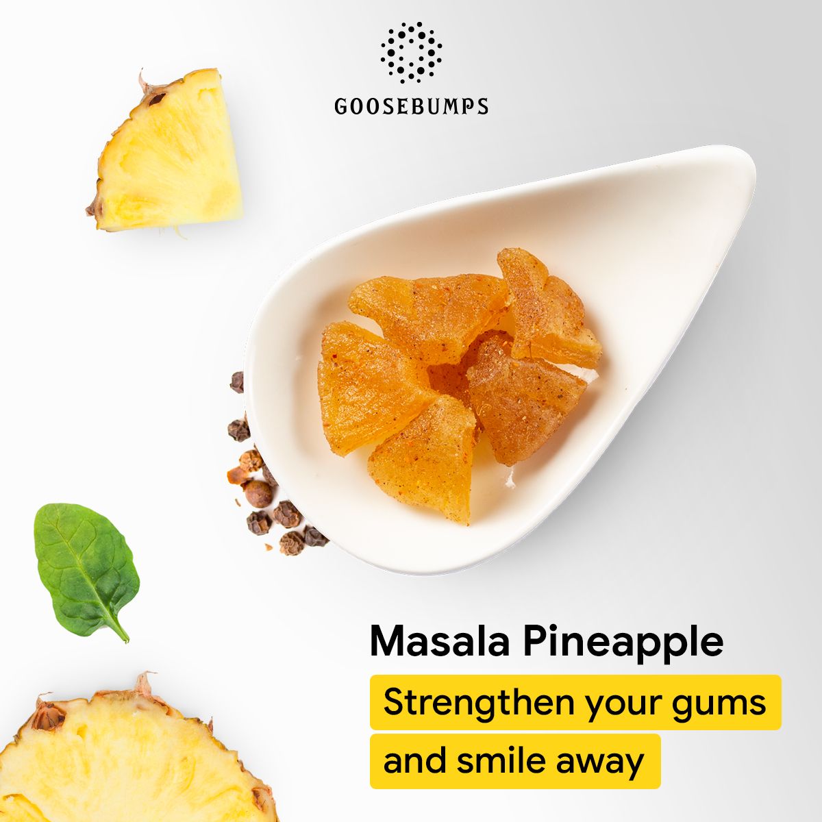 Goosebumps Masala Pineapple | Dried Pineapple Slices | Dehydrated Fruit | Chatpata Pepper Pineapple Healthy Snack for kids and adults | 150 gms