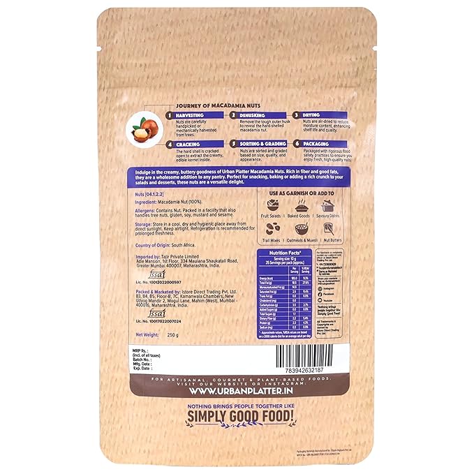 Urban Platter Bold and Exotic Macadamia Nuts, 250g (Grade A, Crunchy, perfect for guilt-free snacking)