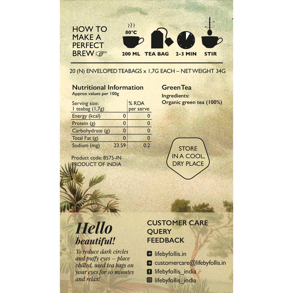 Green Tea, 34g (Organic, 20 Tea Bags)