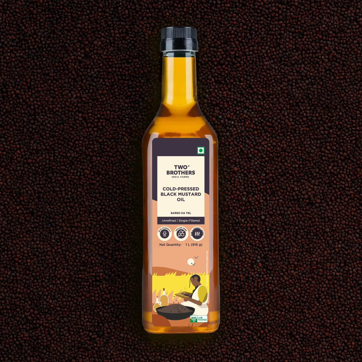 Mustard Oil/Sarso Ka Tel, 1L (Made using farm grown Mustard seeds, Cold-Pressed and Single-Filtered Oil for healthier Cooking, Kacchi Ghani, Natural and Unrefined)