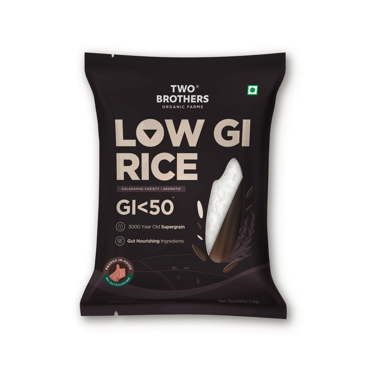 Two Brothers Organic Farms Kalanamak Rice, 1kg (Low GI, Diabetic-Friendly Native Aromatic Rice, Rich in Iron & Zinc, Gut Nourishing, Perfect for Pulao, Biryani & Curries)