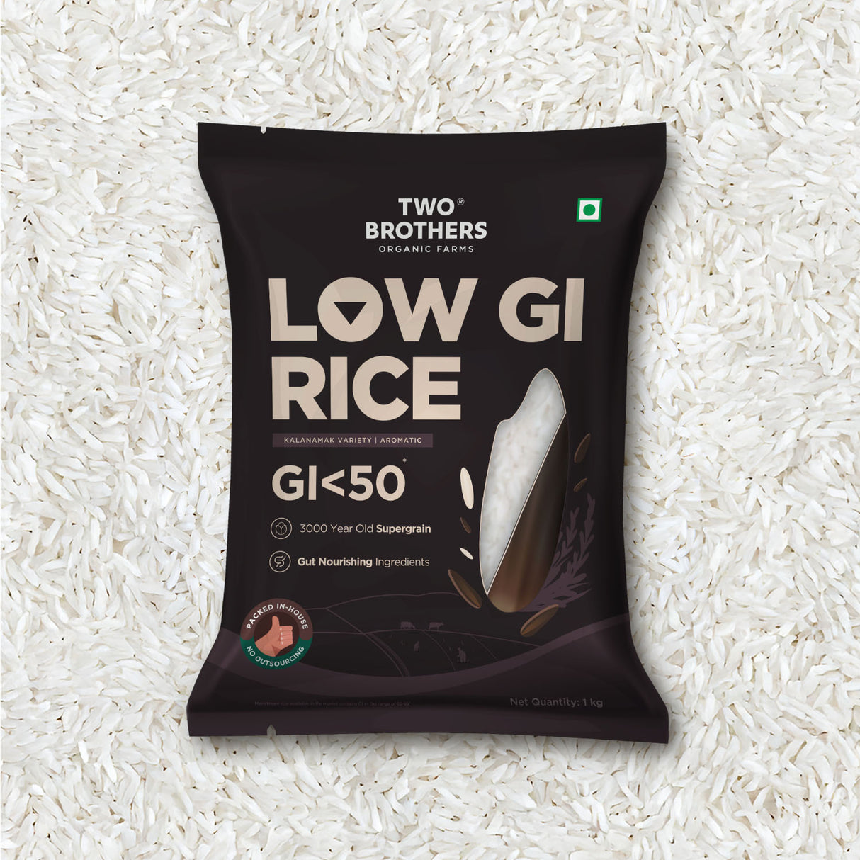Two Brothers Organic Farms Kalanamak Rice, 1kg (Low GI, Diabetic-Friendly Native Aromatic Rice, Rich in Iron & Zinc, Gut Nourishing, Perfect for Pulao, Biryani & Curries)