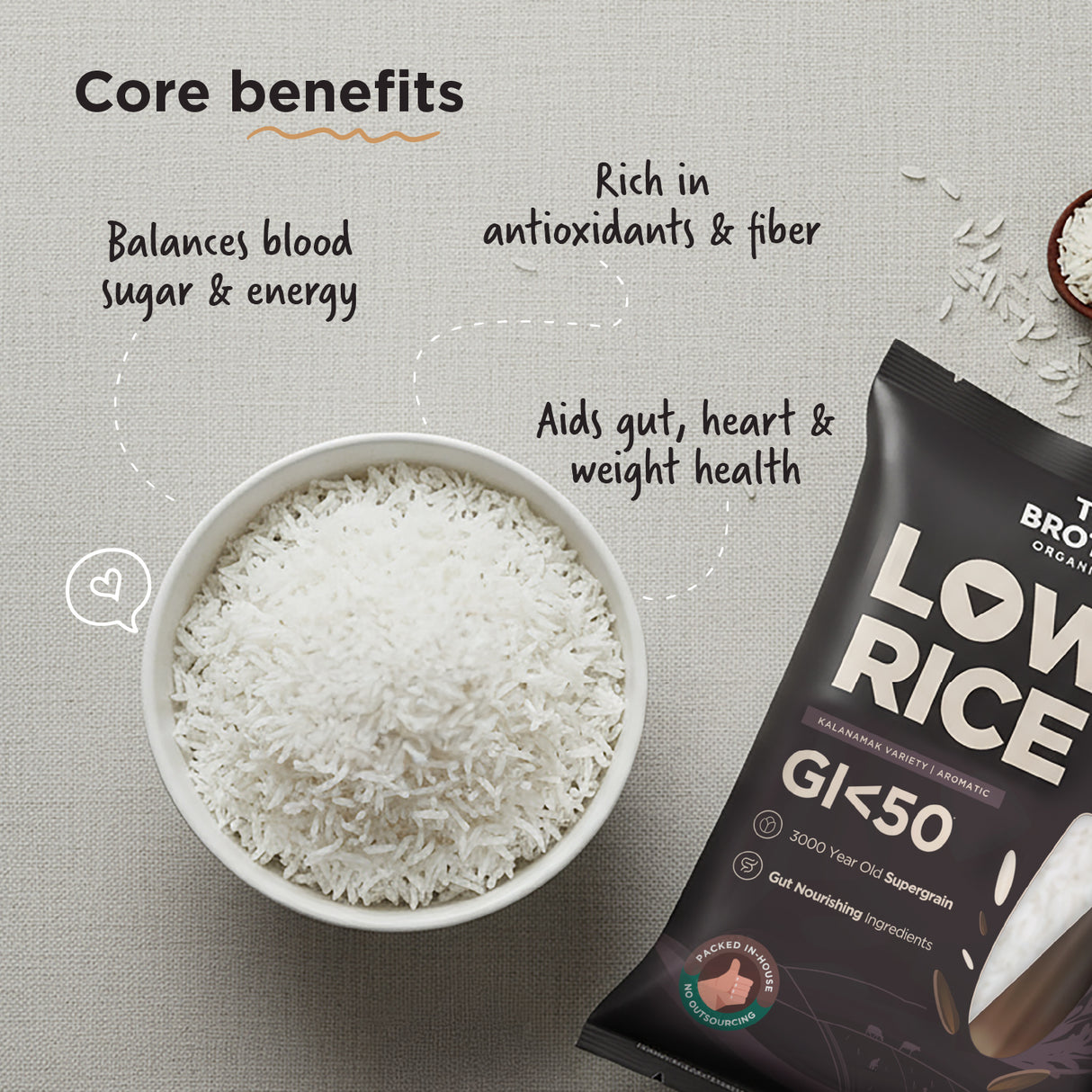 Two Brothers Organic Farms Kalanamak Rice, 1kg (Low GI, Diabetic-Friendly Native Aromatic Rice, Rich in Iron & Zinc, Gut Nourishing, Perfect for Pulao, Biryani & Curries)