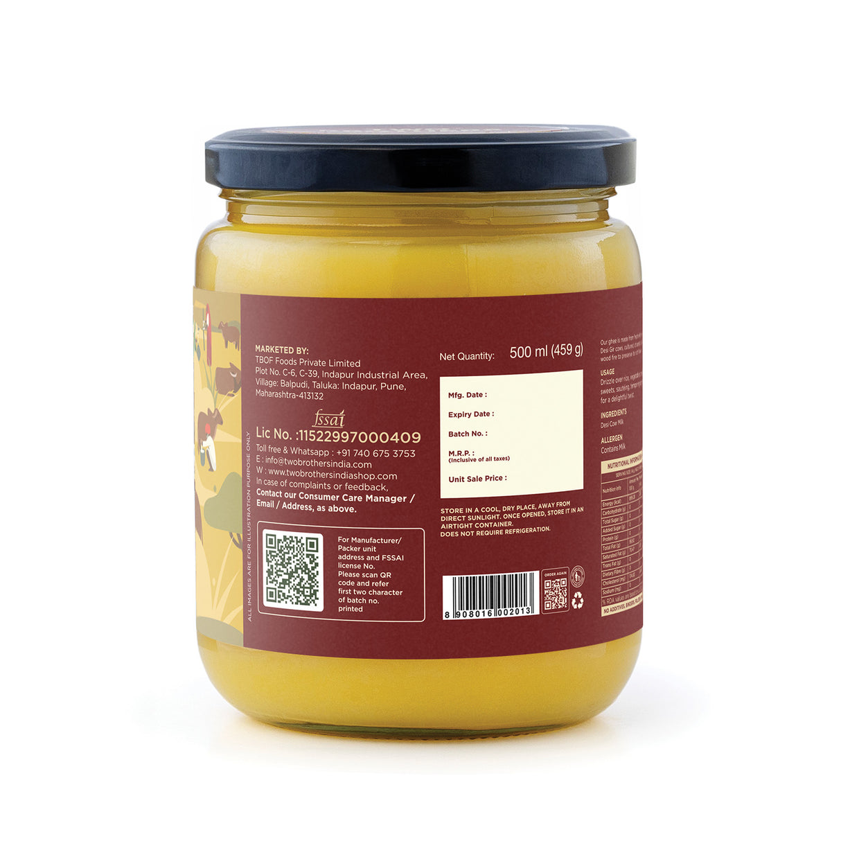 A2 Ghee, 500ml (Free-grazed, Grass-fed Desi Gir Cows, Traditional Bilona Method, Pure, Natural and Healthy Ghee, Farm-Made A2 Cow Ghee with Probiotics for Gut Health)