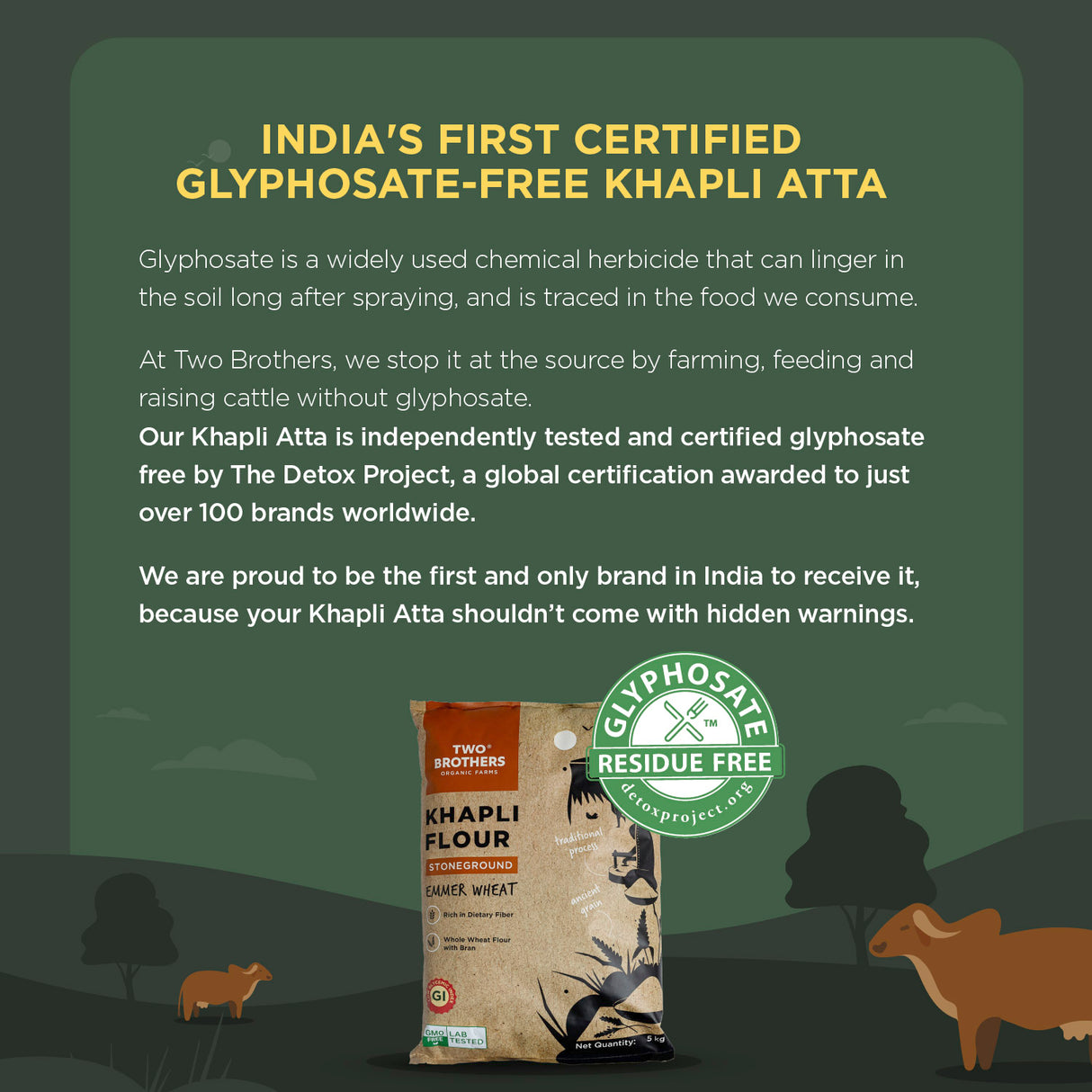 Two Brothers Organic Farms Khapli Wheat Flour,2kg (High Dietary Fiber for Easy Digestion, Stoneground Emmer Wheat Flour, Khapli Atta)