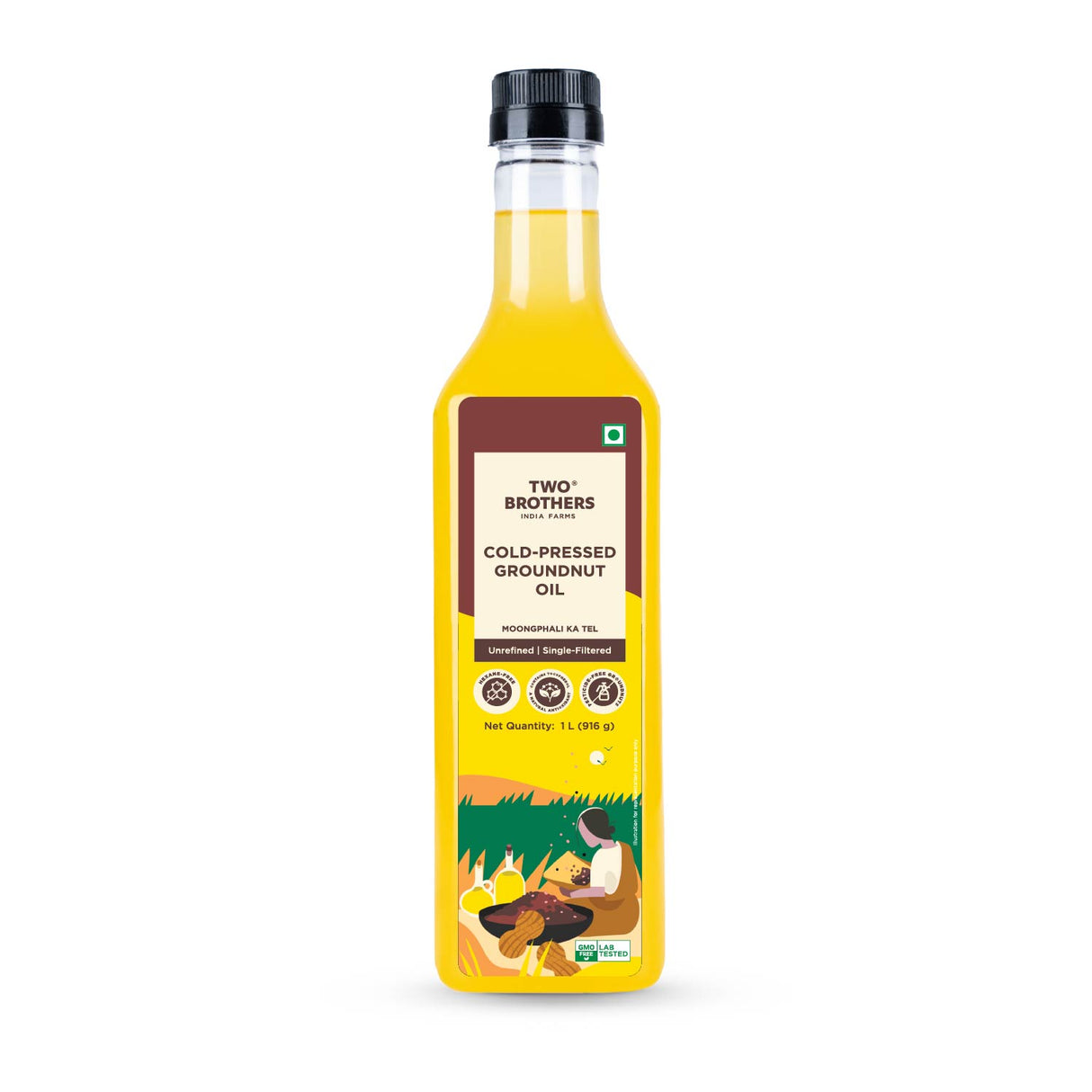 Groundnut Oil, 1L (Cold Pressed Kacchi Ghani, Unrefined, Single-Filtered, Natural Shengdana Oil for Cooking & Frying, Rich Nutty Aroma, Mungfali Tel)
