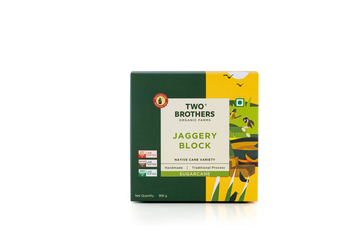 Two Brothers Organic Farms Handmade Sugarcane Jaggery Block, 900g (Unrefined, Preservative-Free, Nutrient-Rich Gud, Iron-Boosting, Healthy Sugar Substitutes)