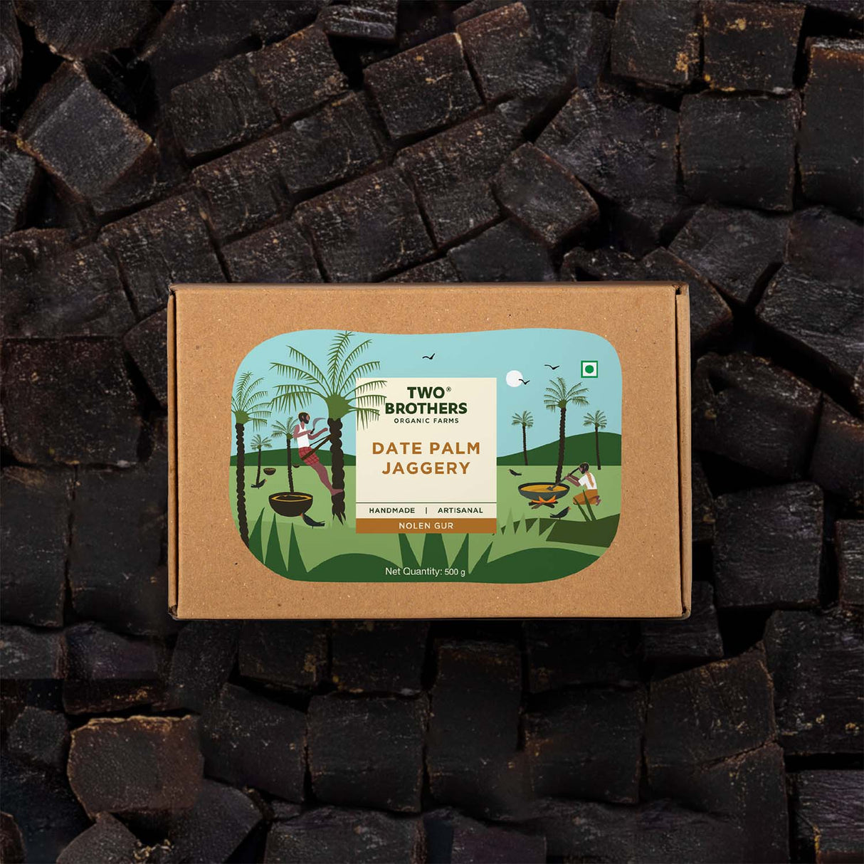 Two Brothers Organic Farms Date Palm Jaggery/Nolen/Jhola Gur,500g (No Additives or Preservatives, Healthy and Tasty, Date Palm Jaggery Solid )