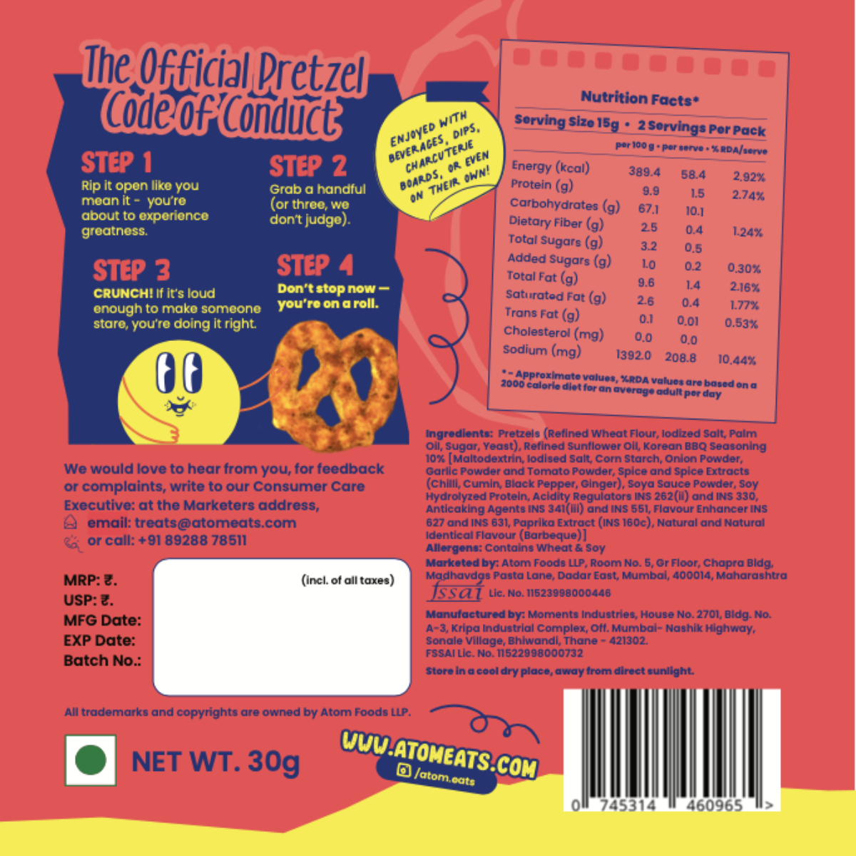 Atom Eats Korean BBQ Pretzels, 30g