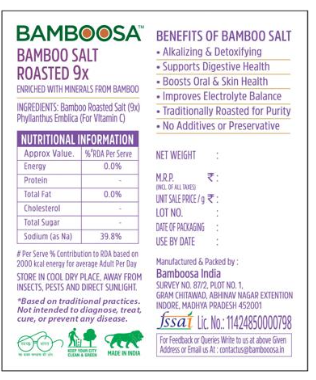 Bamboosa 9x Bamboo Roasted Salt, 500g (Mineral-Rich, Alkaline Salt for Cooking & Health) - back packaging