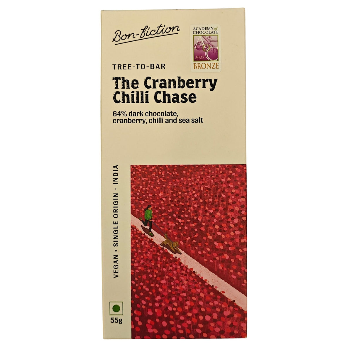 The Cranberry Chilli Chase,55g (64% Dark Chocolate with Cranberry & Chilli, Sweet Spicy Craft Chocolate, Gourmet Chocolate Bar)