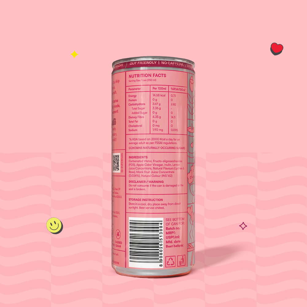 Lychee Rose Crafted Soda, 250ml x 4 (10g Fibre, Zero Added Sugar)