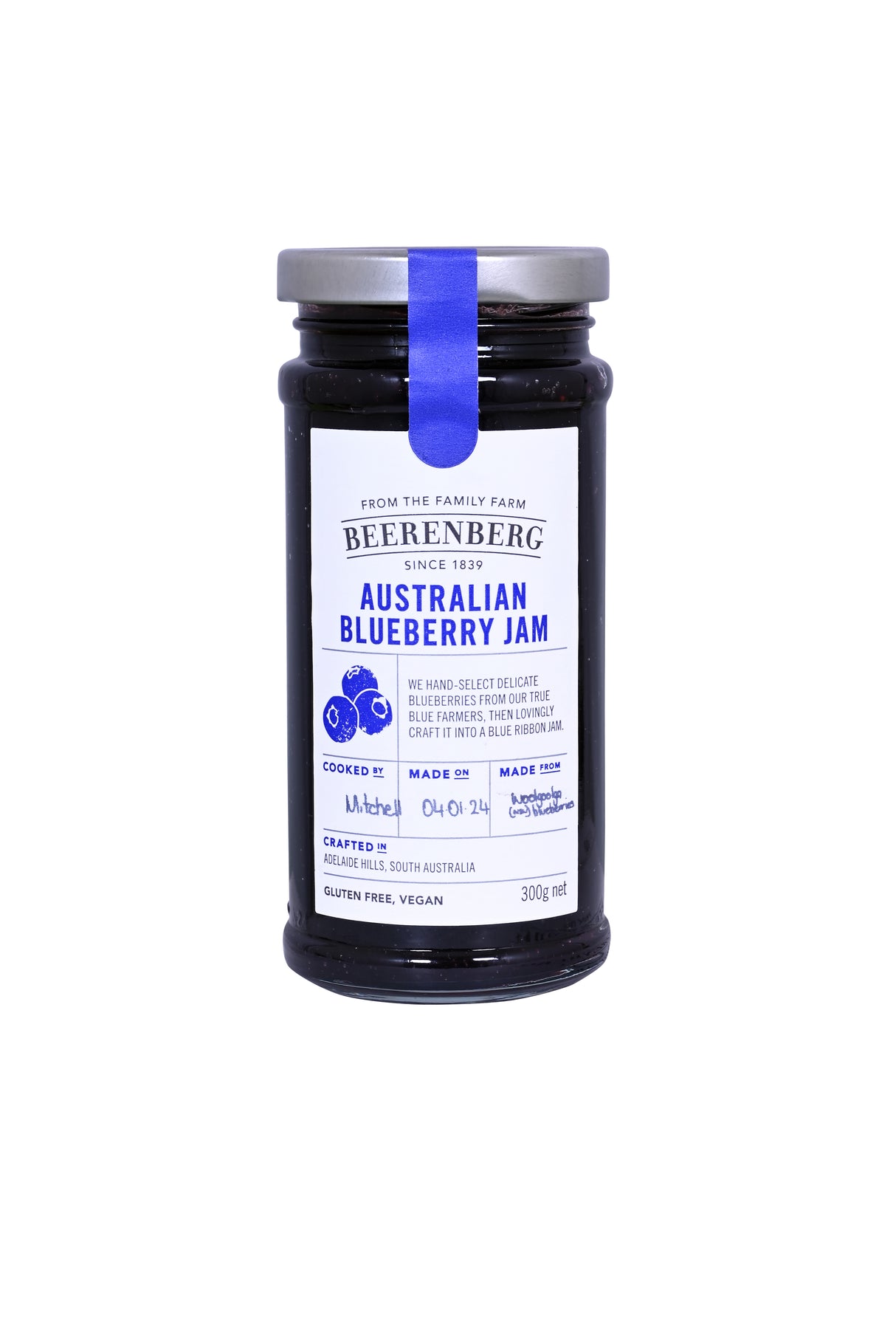 Beerenberg Blueberry Jam, 300g (Australian Blueberry Fruit Spread, Gluten Free & Vegan)