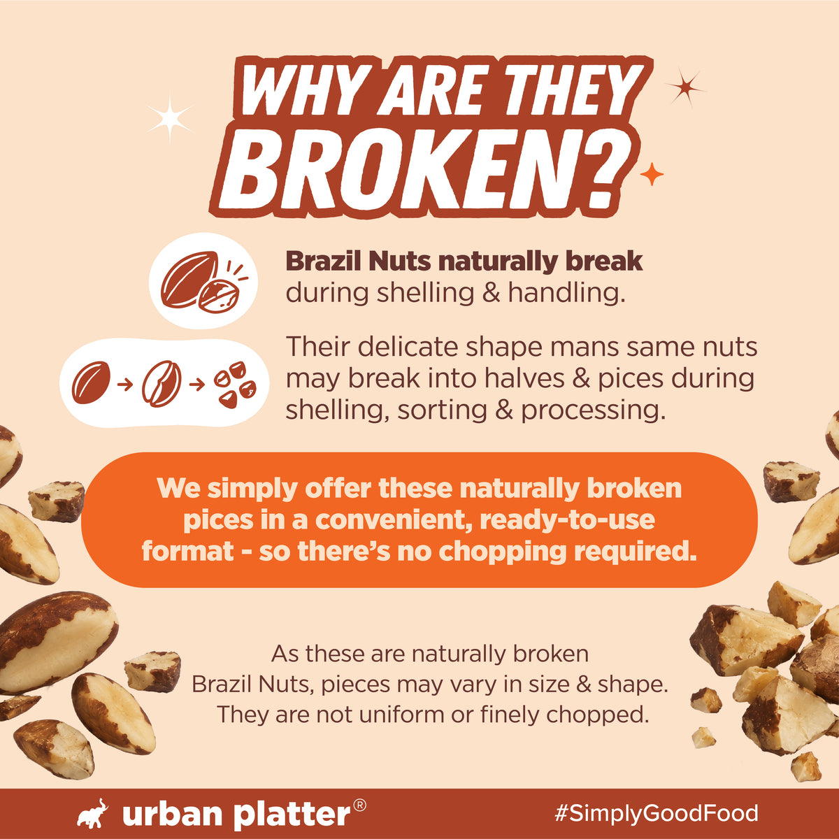 Broken Brazil Nuts, 200g (Naturally Broken Pieces for Convenience | Rich in Selenium | Superfood | Have 1 Daily | Product of Peru)