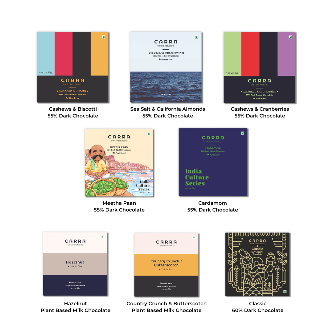 Carra Miniature Chocolate Bars, 120g - Gifting box of 8 combo bars (8x15gm)