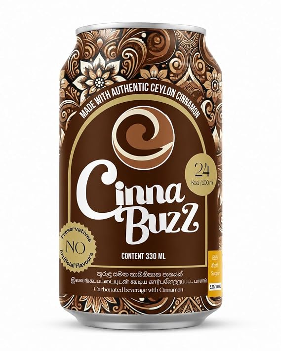Cinnabuzz Carbonated Cinnamon Beverage, 330ml (Made with Pure Ceylon Cinnamon | No Preservatives or Artificial Flavours | Sparkling Cinnamon Drink)