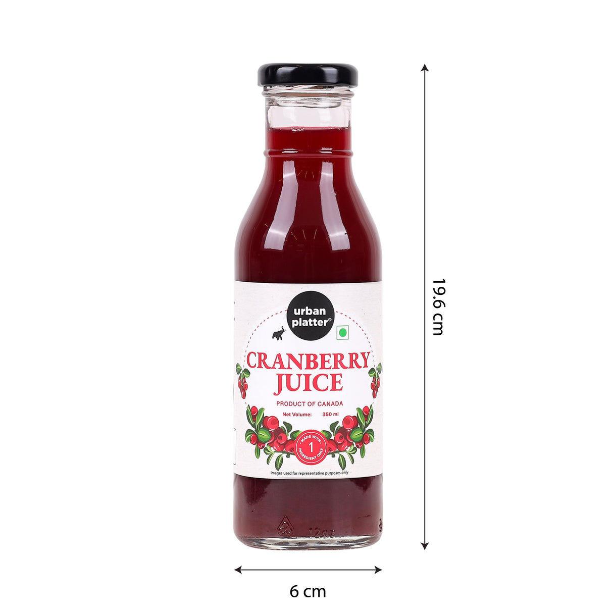 Urban Platter 100% Canadian Cranberry Juice, 350ml | No Added Sugar, Preservative-Free | Antioxidant-Rich, Supports UTI Health | Ideal for Cocktails & Mocktails