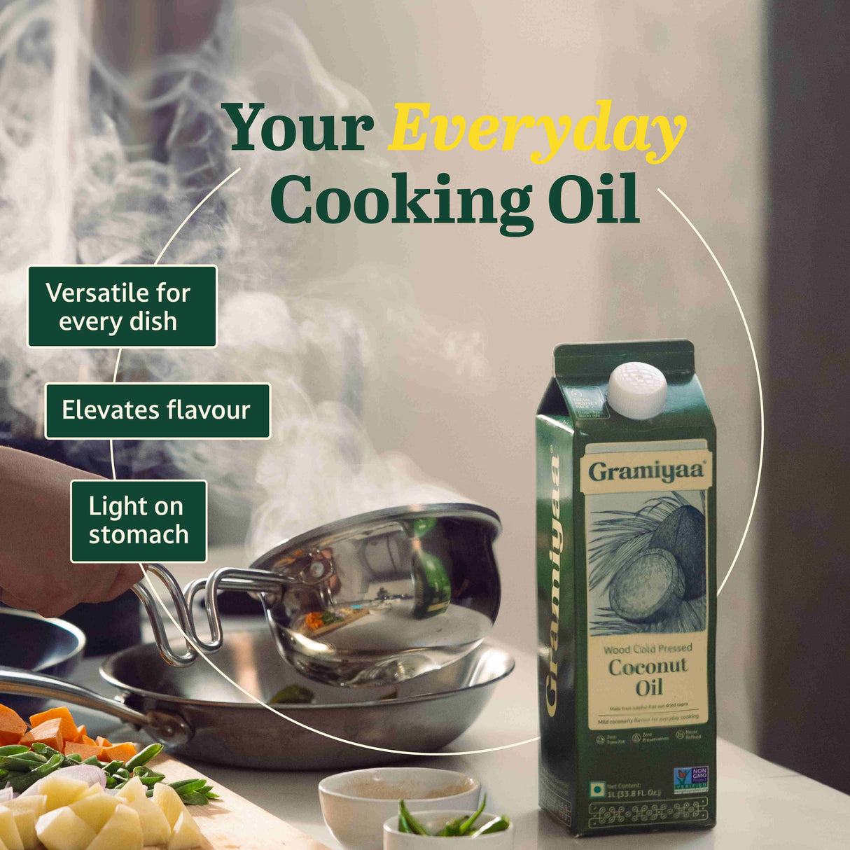 Gramiyaa Coconut Oil - Wood Cold Pressed Oil 1L