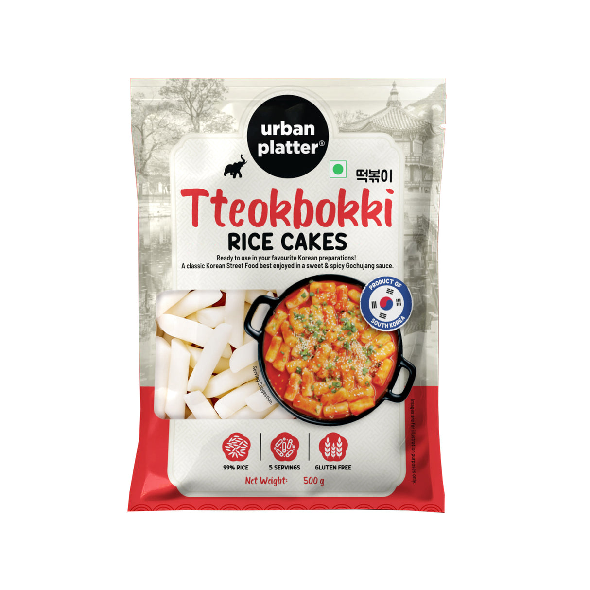 Urban Platter Classic Korean Tteokbokki Rice Cakes, 500g (Soft & Chewy Garaetteok | Korean Rice Sticks | Ideal for Stir-Fries, Soups & Tteokbokki)