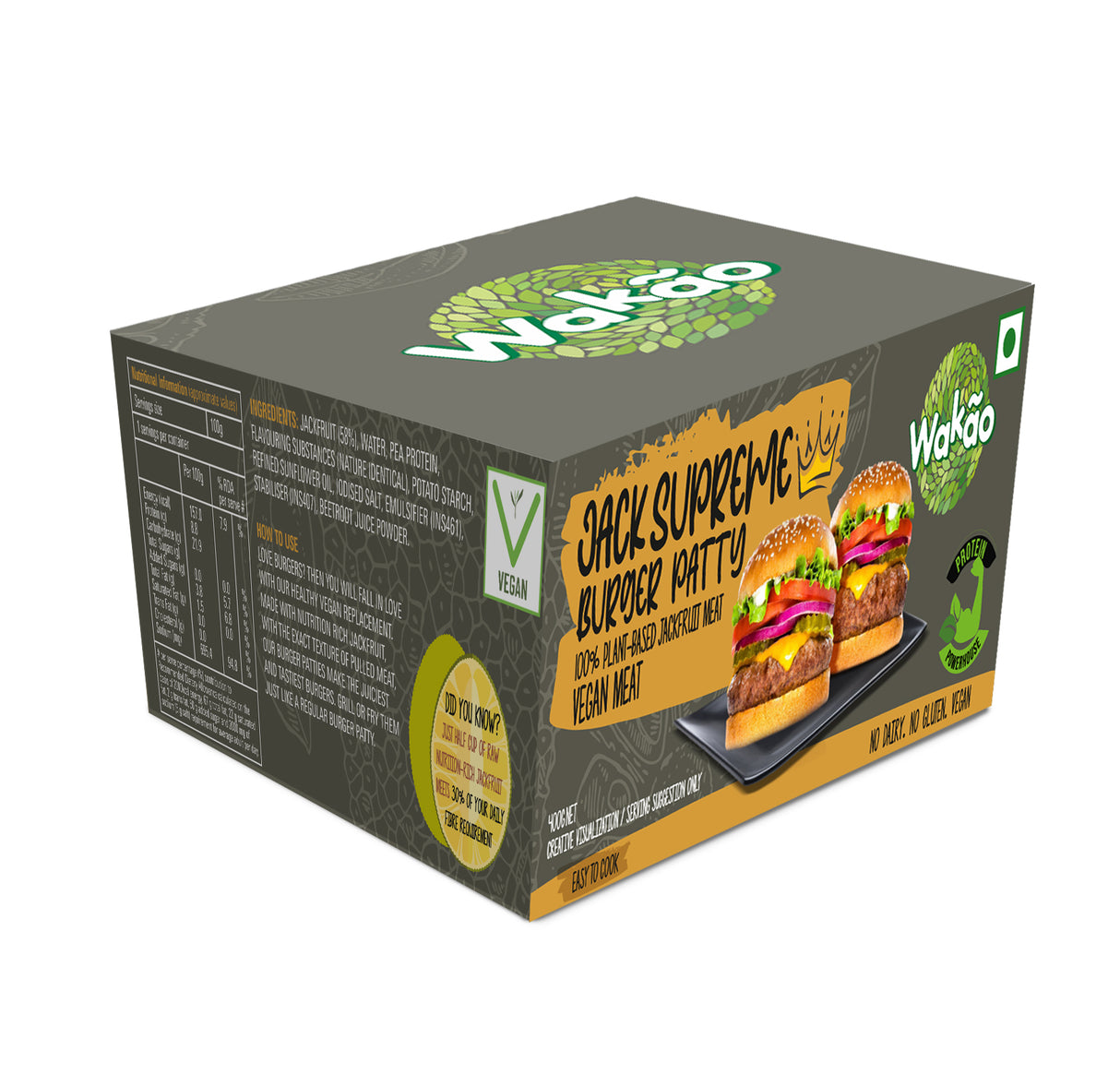 Wakao Jack Supreme Burger Patty, 320g (80g x 4pcs, Plant based, Ready to cook)