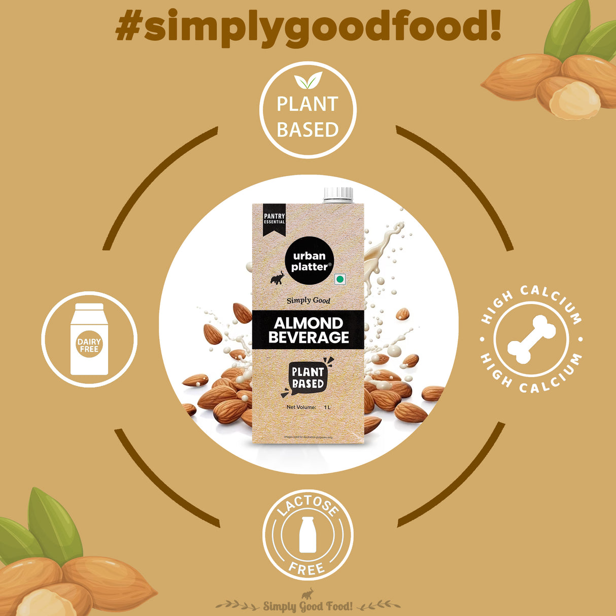 Urban Platter Almond Milk, 1 Litre, Pack of 2 (Unsweetened | Lactose-Free | Plant-Based Milk Alternative | Works Beautifully in Tea and Coffee)