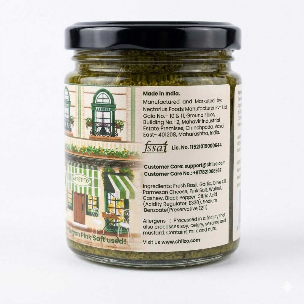 Chilzo Pesto Sauce,200g (With Parmesan Cheese and Olive Oil, No Added Sugar)