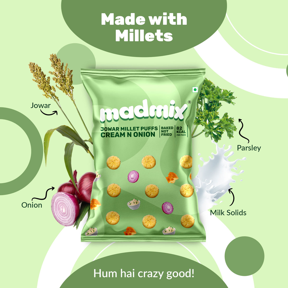 Madmix Jowar Millet Puffs Cream & Onion, 20g