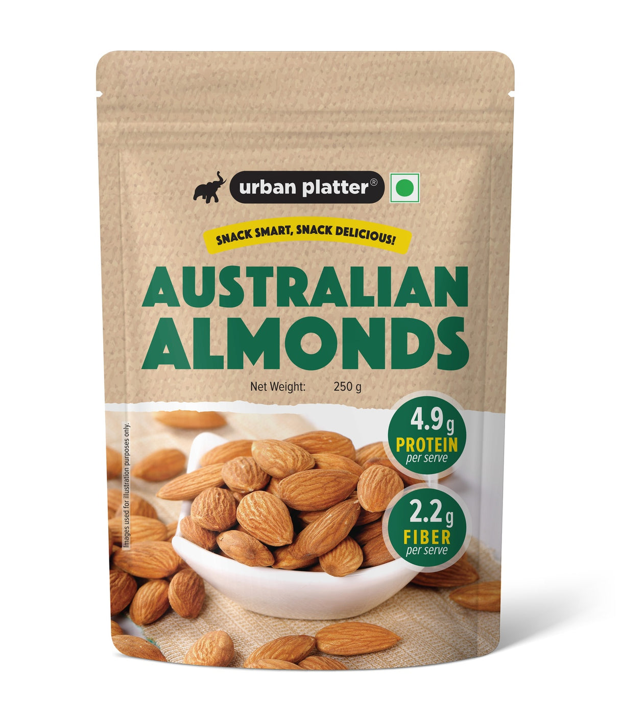 Urban Platter Australian Almonds, 250g (Fresh, Crunchy, Carefully Sourced for Daily Wellness)