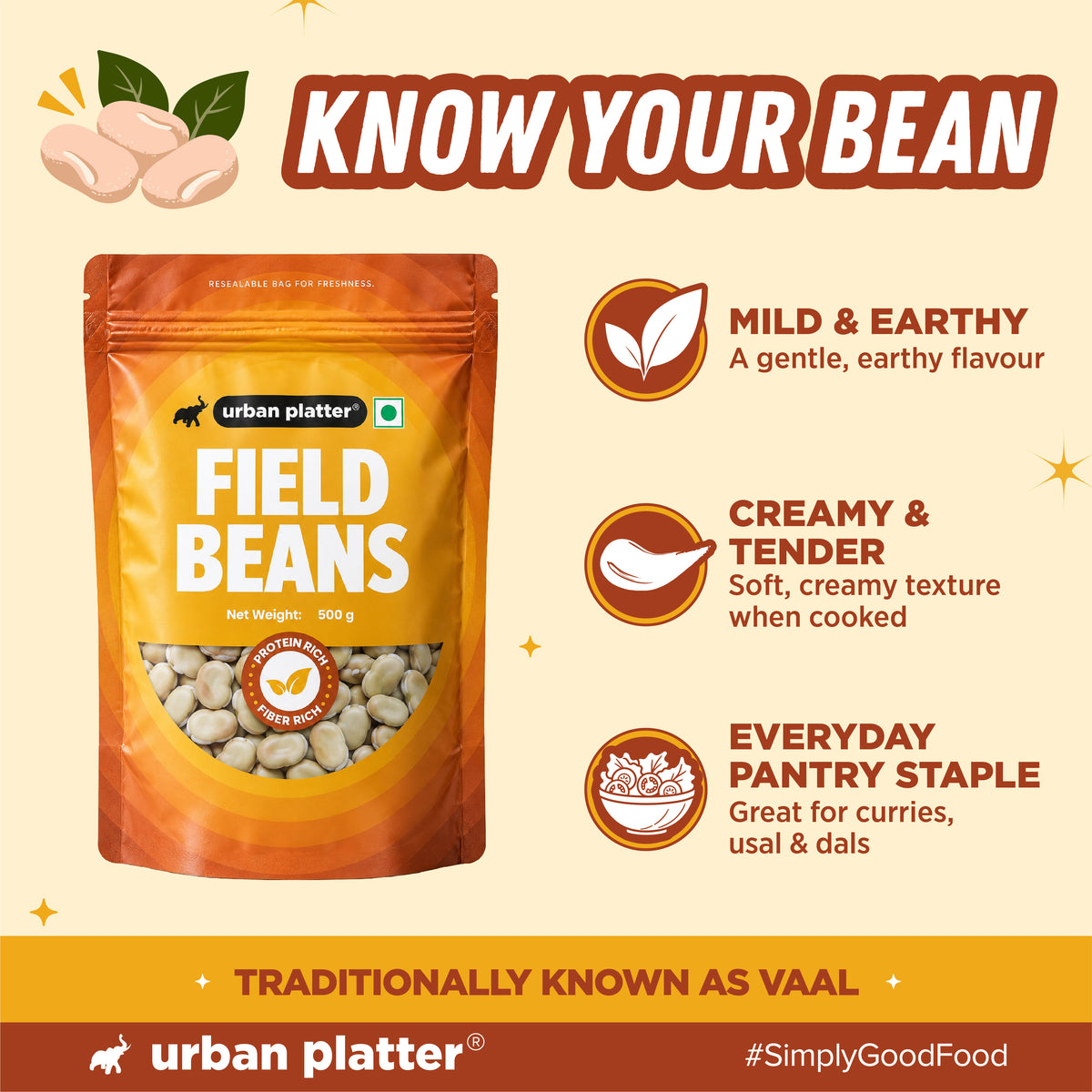Field Beans, 500g (Val Dal / Sem Phali | 20g Protein | 18g Fiber | Nourishing whole beans for Gravies, Curries, Bowls, & Salads)