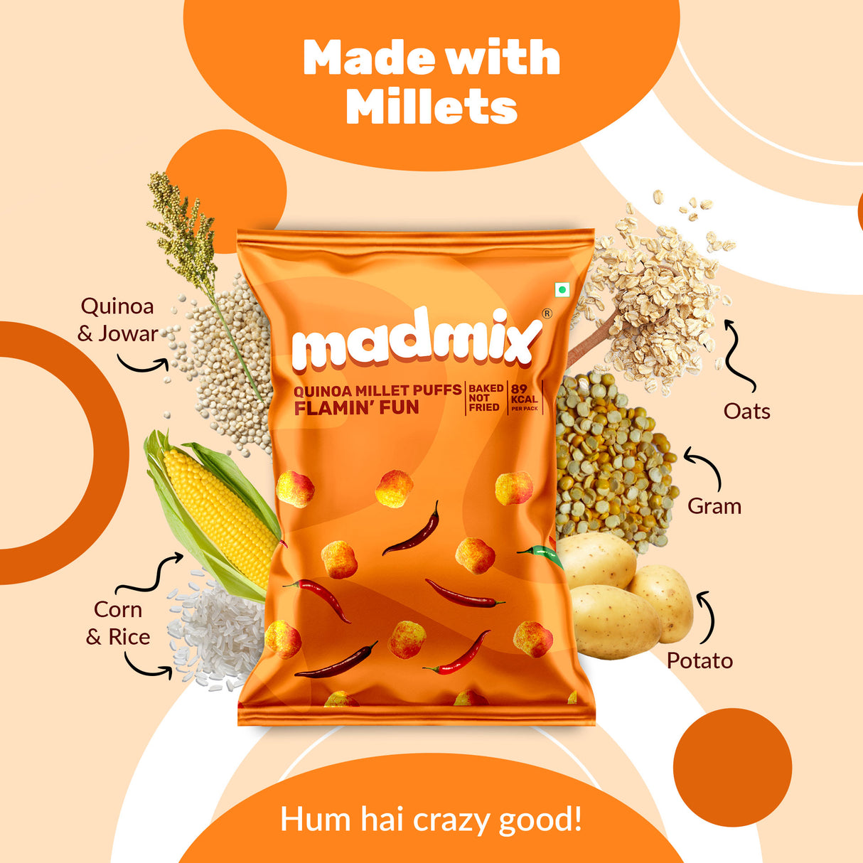 Madmix Quinoa Millet Puffs Flamin Fun, 50g
